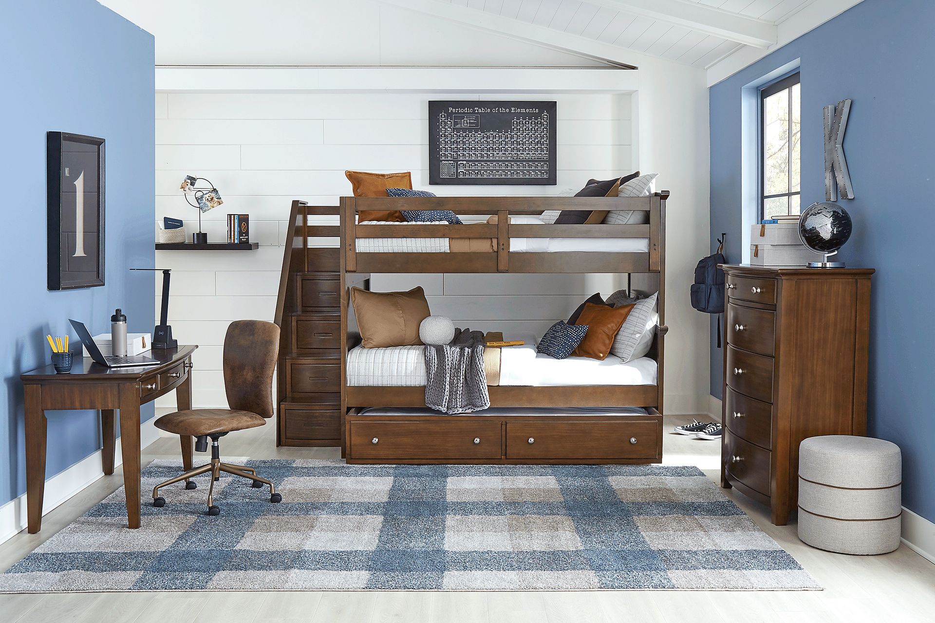 Kids Santa Cruz Brown Cherry Full/Full Step Bunk Bedroom - Image 1