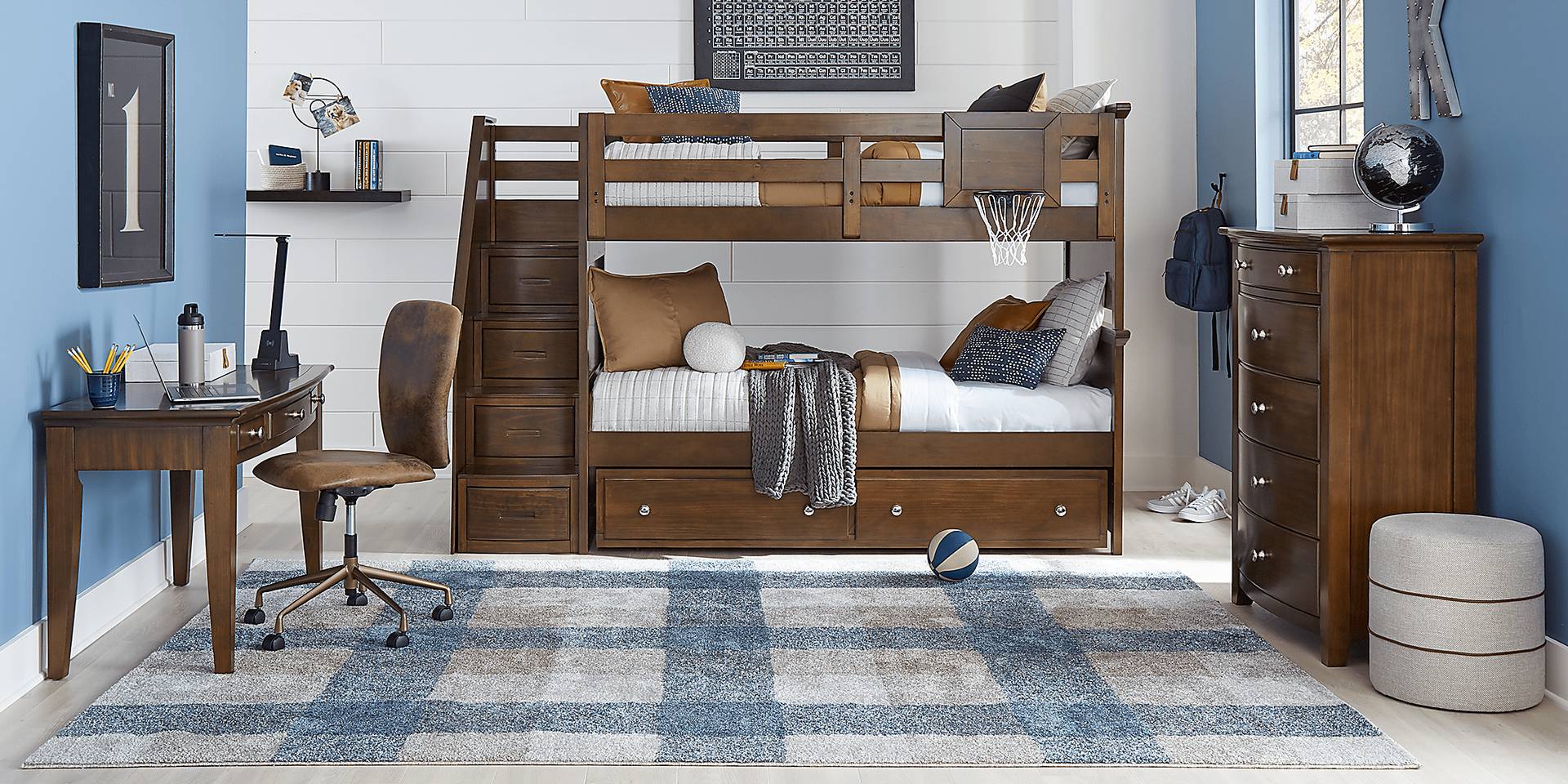 brown cherry twin/twin step bunk bed