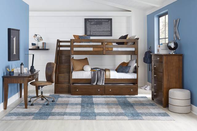 Kids Santa Cruz Brown Cherry Twin/Twin Step Bunk Bedroom - Thumbnail - Image 1