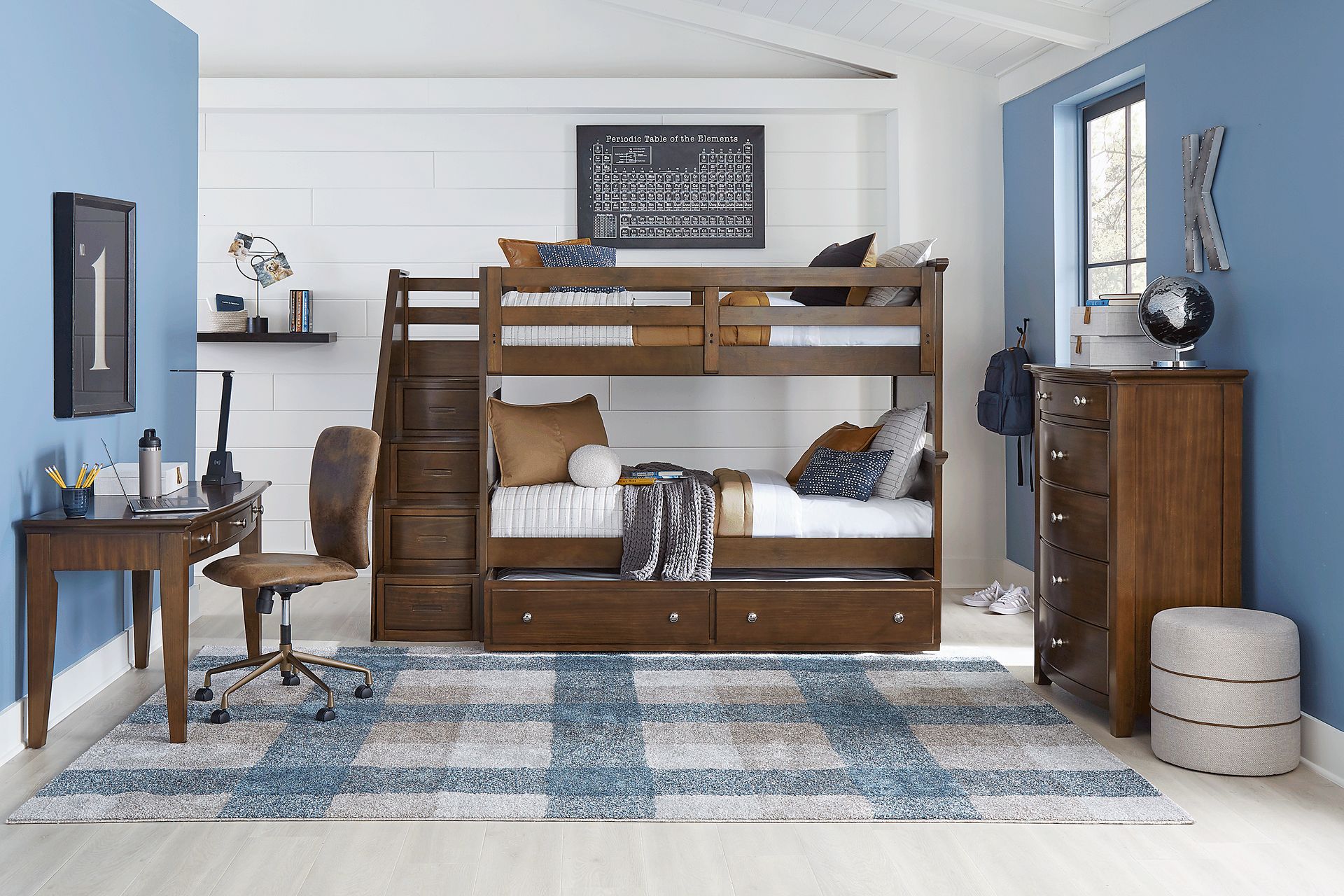 Kids Santa Cruz Brown Cherry Twin/Twin Step Bunk Bedroom - Image 1