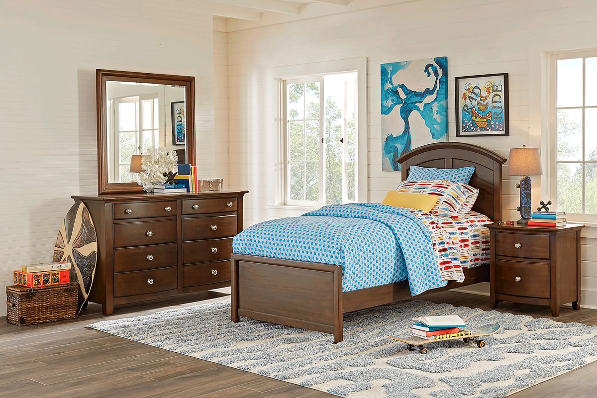 Santa Cruz 5 Pc Brown Cherry Dark Wood Twin Bedroom Set With