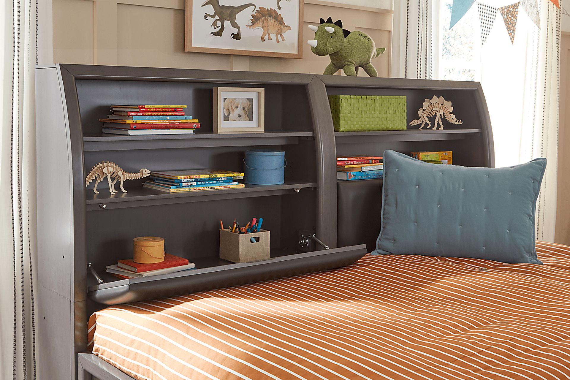 Kids Santa Cruz Gray Full Bookcase Wall Bed - Image 5