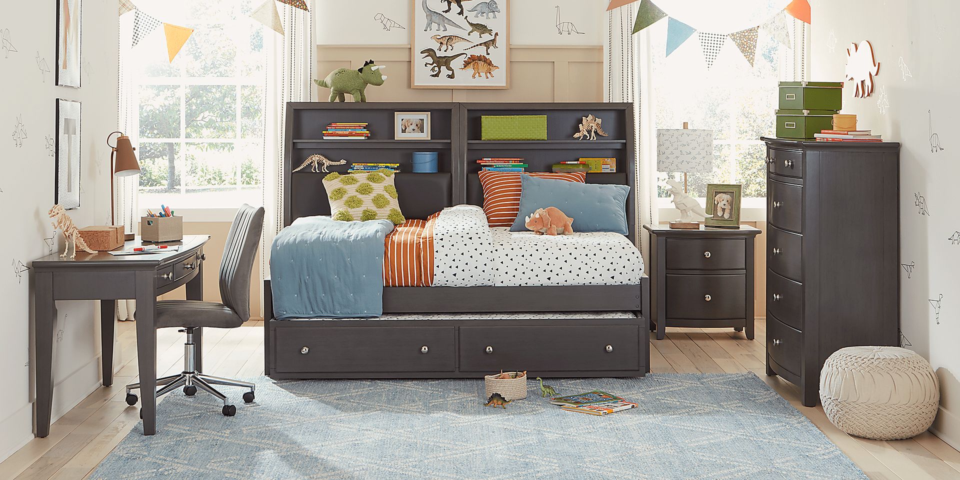 Kids Santa Cruz Gray Full Bookcase Wall Bed - Image 2
