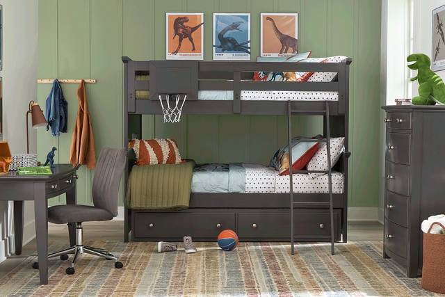 Kids Santa Cruz Gray Full/Full Bunk Bed with Basketball Hoop - Thumbnail - Image 2
