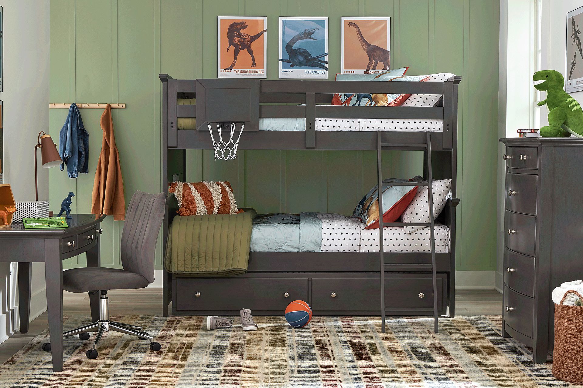 Kids Santa Cruz Gray Full/Full Bunk Bed with Basketball Hoop - Image 2