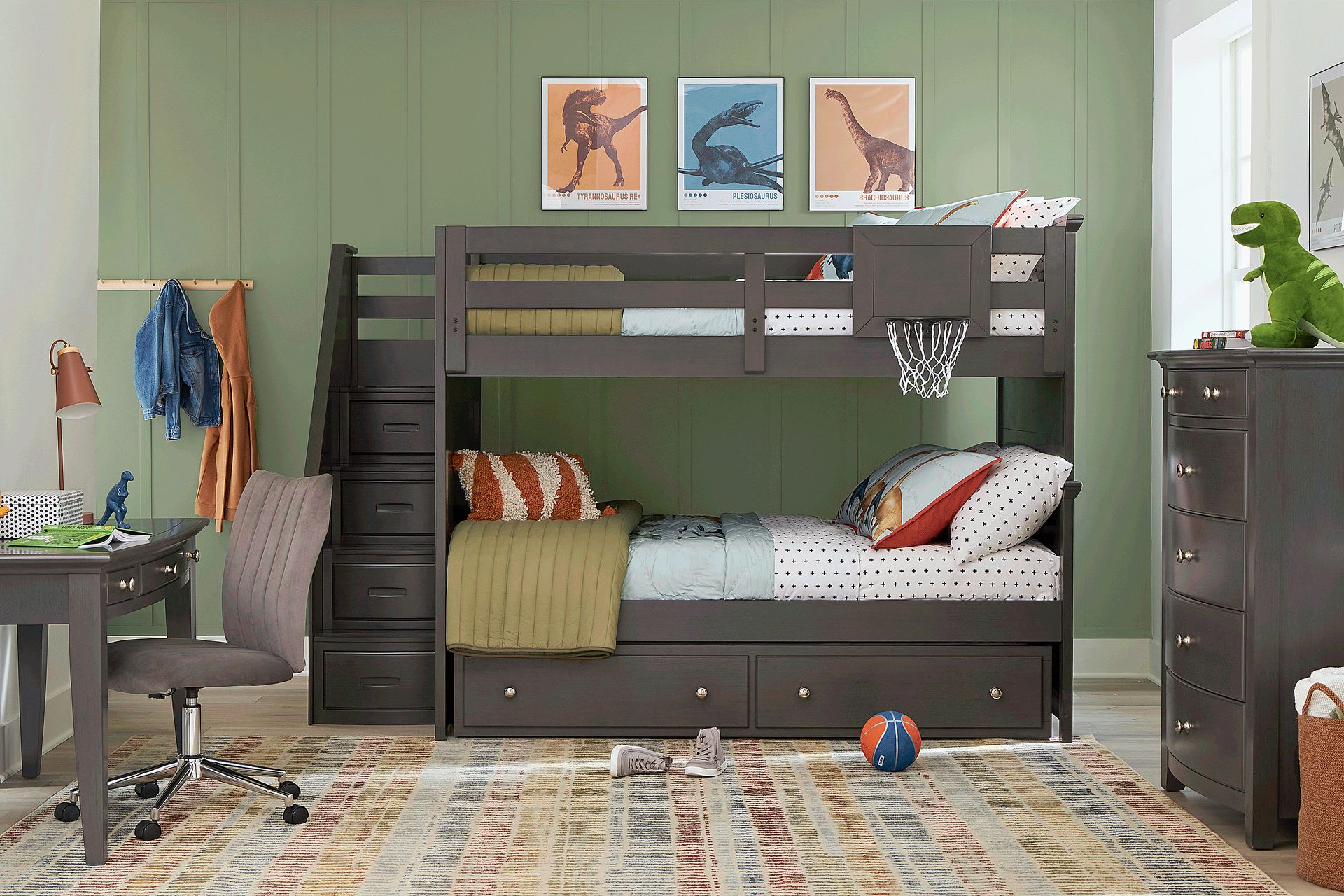 Kids Santa Cruz Gray Full/Full Step Bunk Bed with Basketball Hoop - Image 2