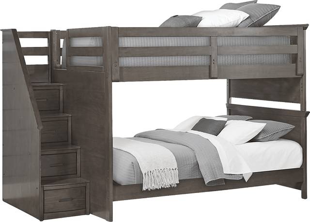 Kids Santa Cruz Gray Full/Full Step Bunk Bed with Basketball Hoop - Thumbnail - Image 1
