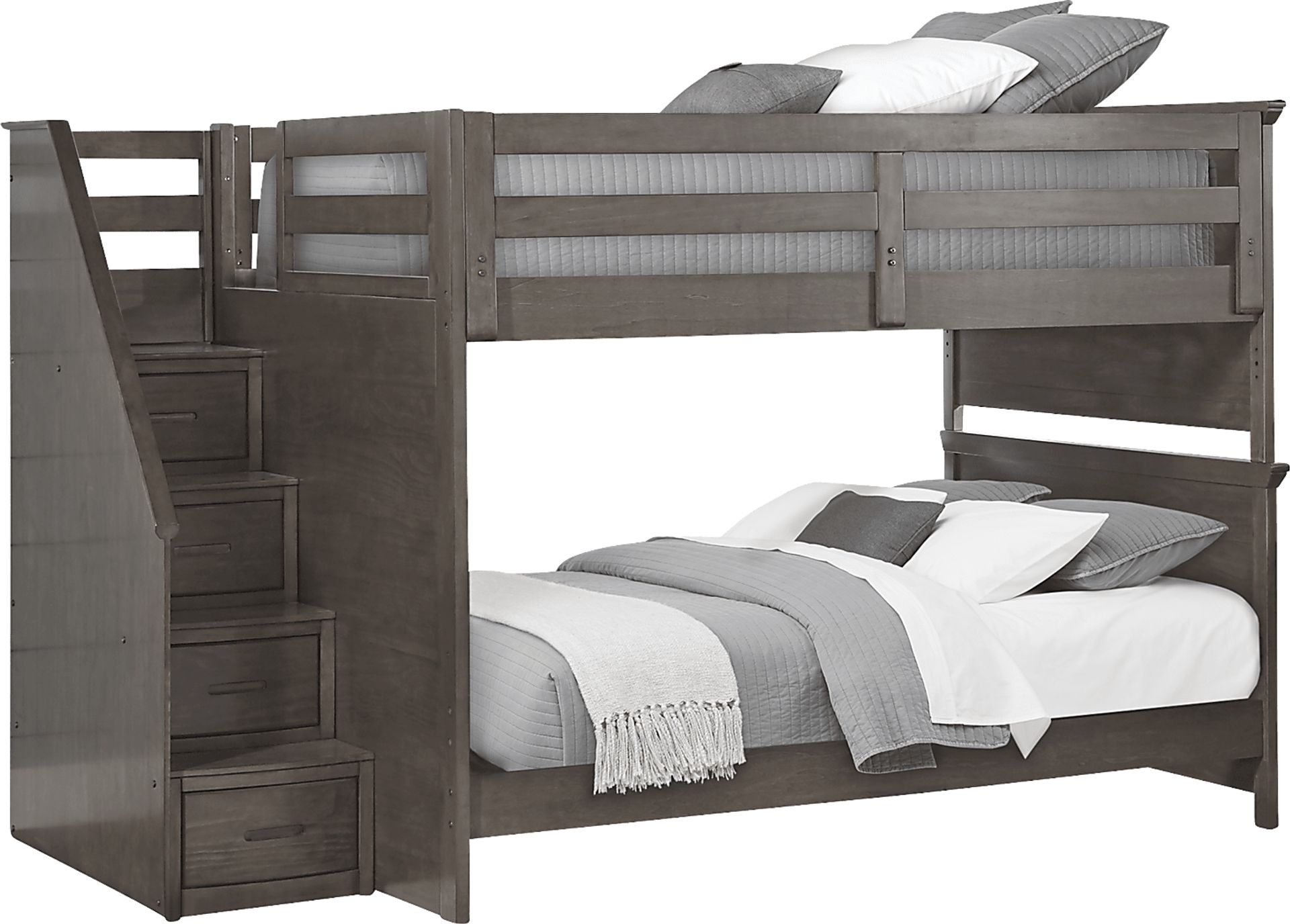 Kids Santa Cruz Gray Full/Full Step Bunk Bed with Basketball Hoop - Image 1