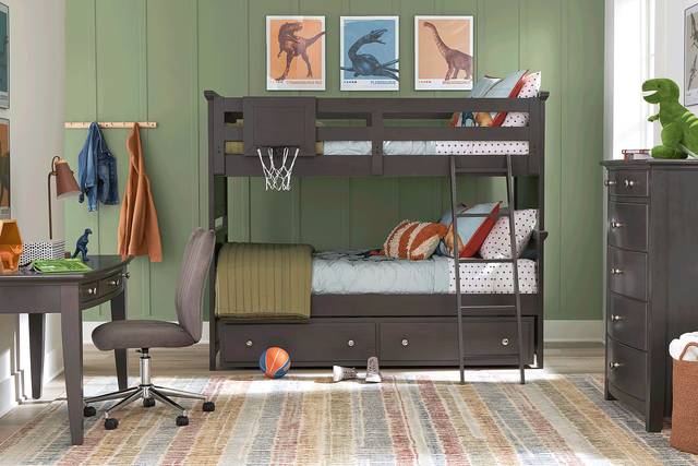 Kids Santa Cruz Gray Twin/Twin Bunk Bed with Basketball Hoop - Thumbnail - Image 2