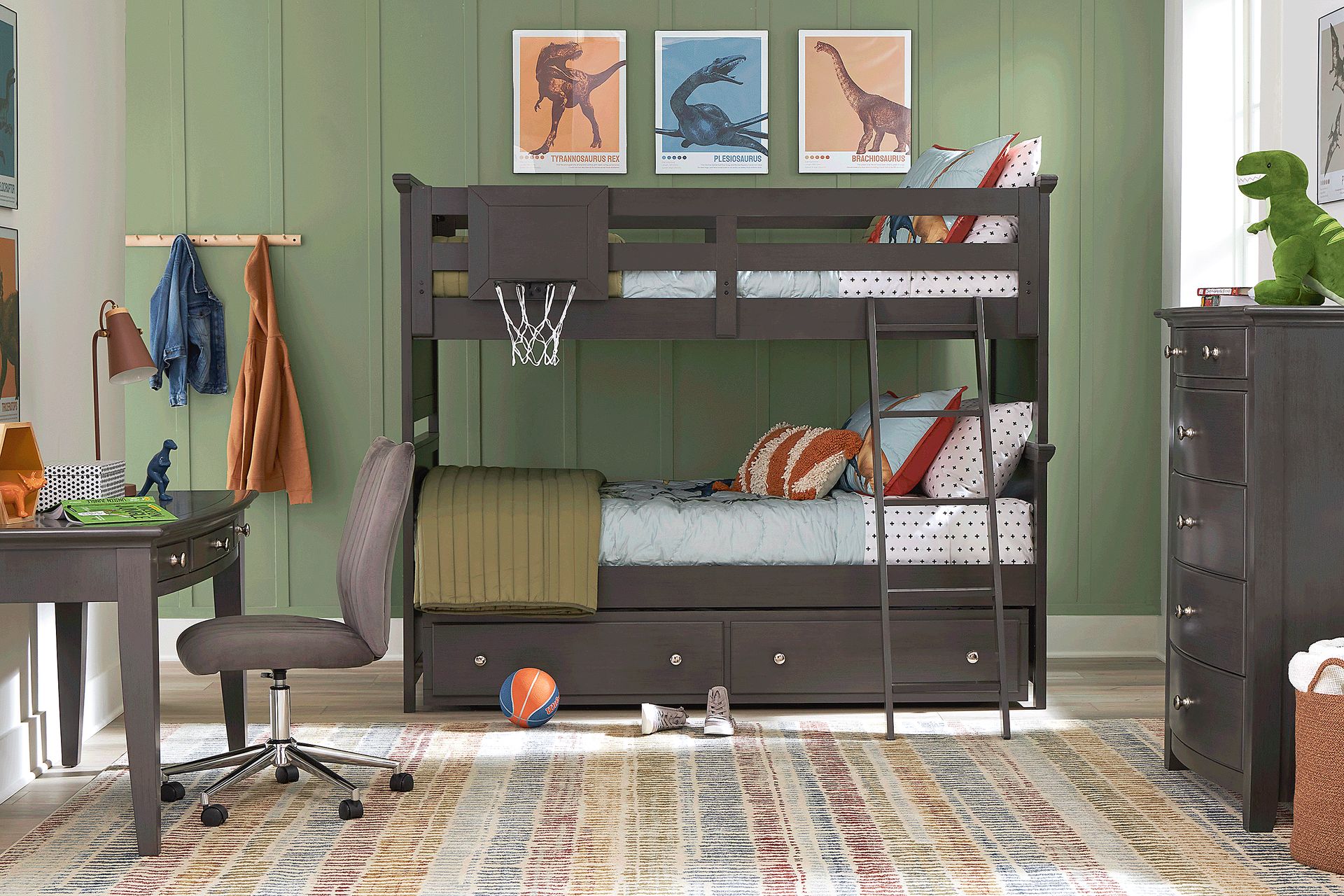 Kids Santa Cruz Gray Twin/Twin Bunk Bed with Basketball Hoop - Image 2