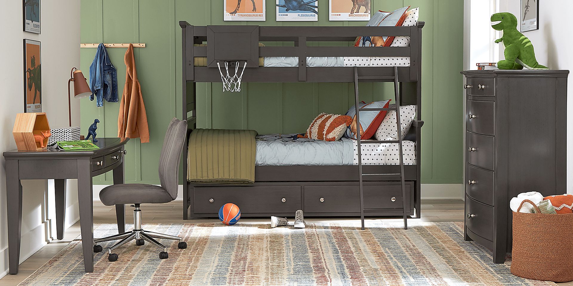 Kids Santa Cruz Gray Twin/Twin Bunk Bed with Basketball Hoop - Image 2
