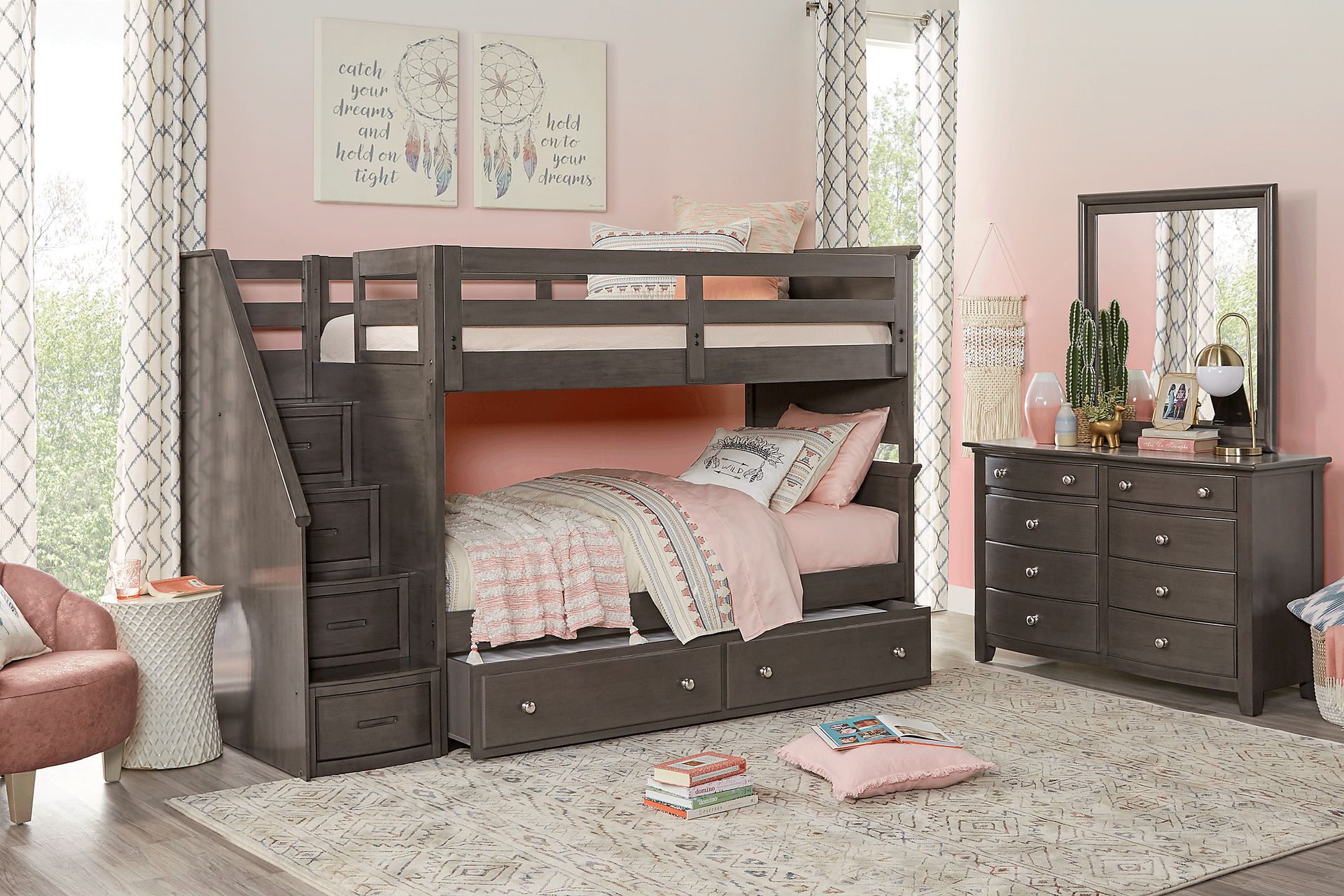 Kids Santa Cruz Gray Twin/Twin Step Bunk Bed - Image 2