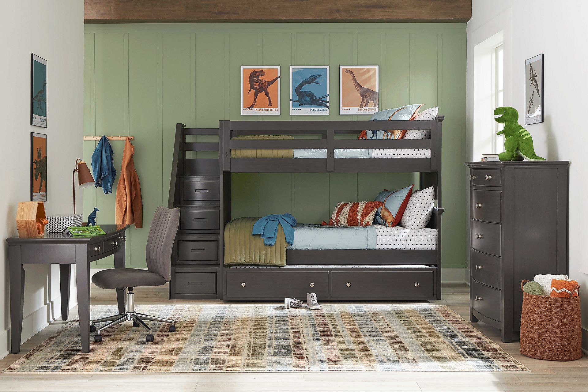 Kids Santa Cruz Gray Twin/Twin Step Bunk Bedroom - Image 1