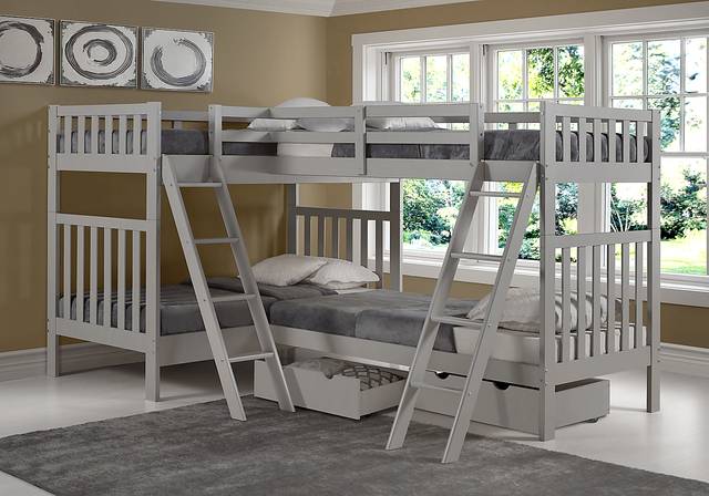Kids Sauneau Dove Gray Twin/Twin/Twin/Twin Bunk Bed with Storage - Thumbnail - Image 2