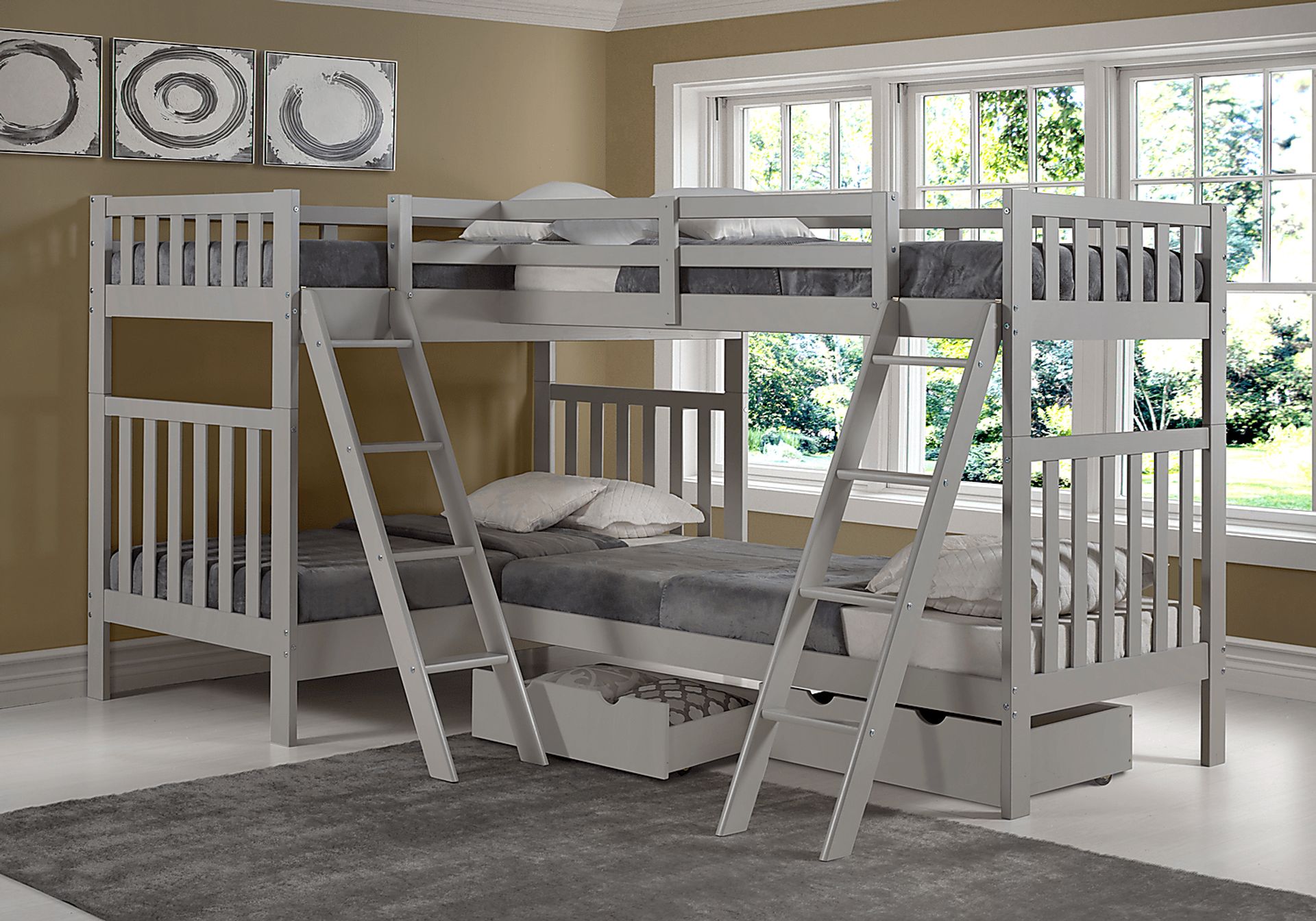 Kids Sauneau Dove Gray Twin/Twin/Twin/Twin Bunk Bed with Storage - Image 2