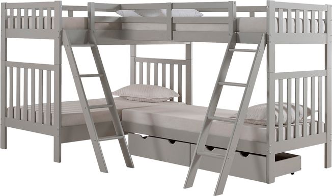 Kids Sauneau Dove Gray Twin/Twin/Twin/Twin Bunk Bed with Storage