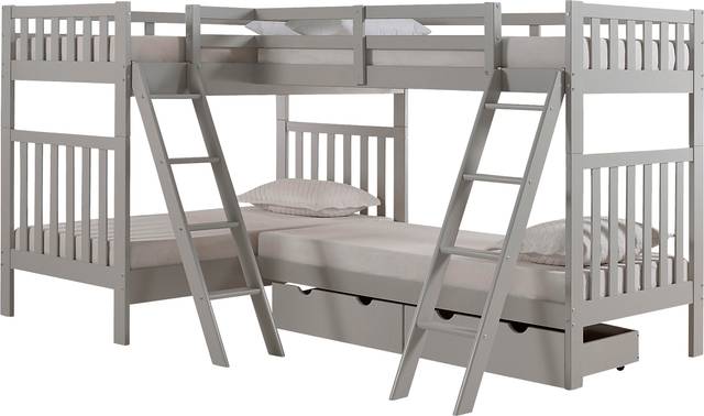 Kids Sauneau Dove Gray Twin/Twin/Twin/Twin Bunk Bed with Storage - Thumbnail - Image 1