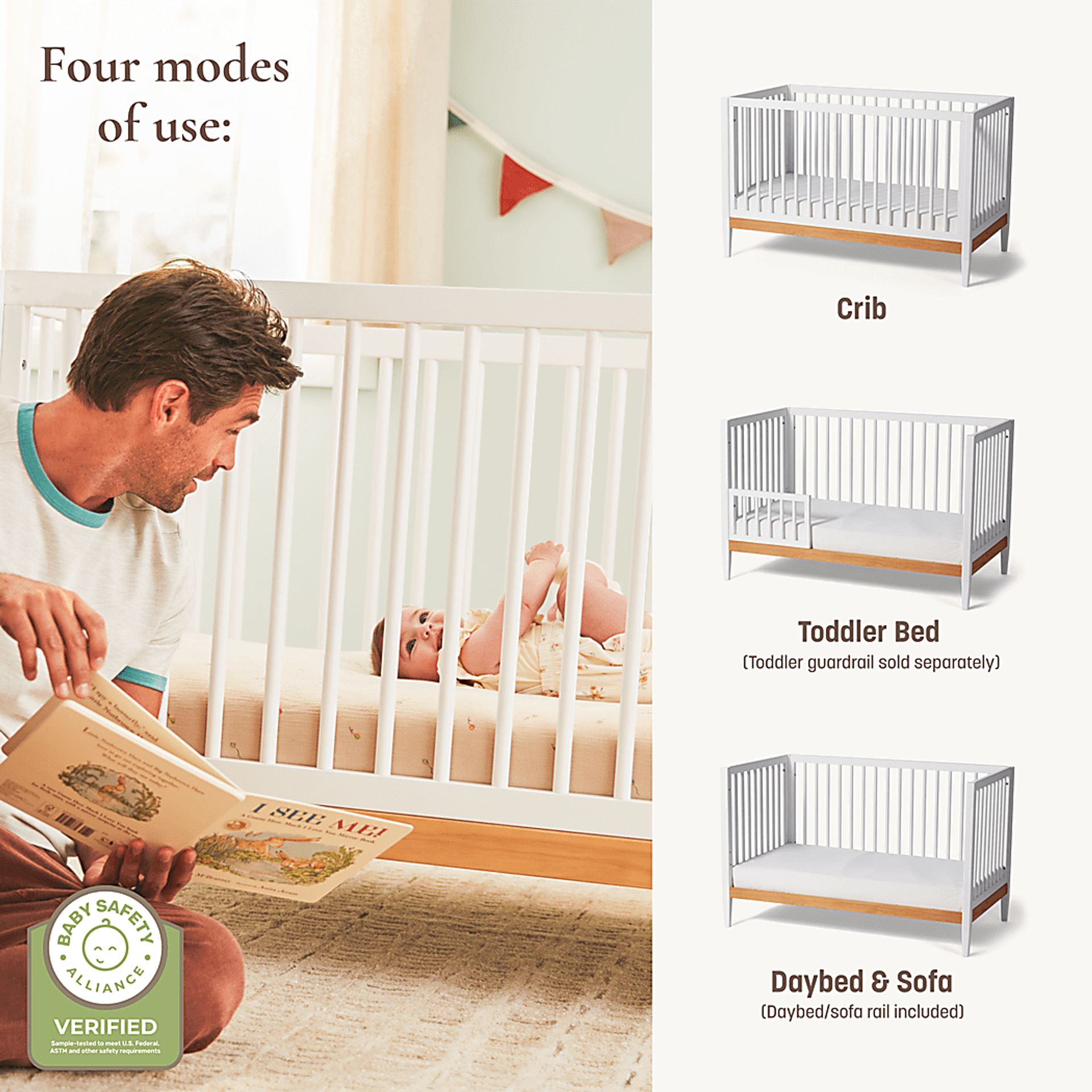 Kids Scola White/Natural Convertible Crib - Image 2