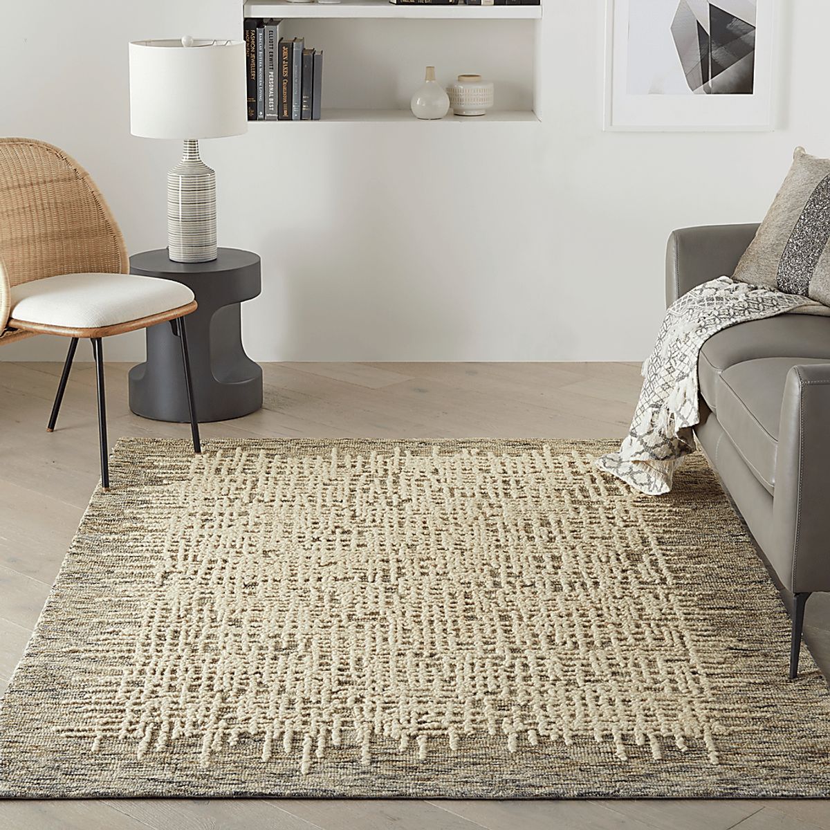 Scribbley Gray Wool Fabric Rug | Rooms to Go
