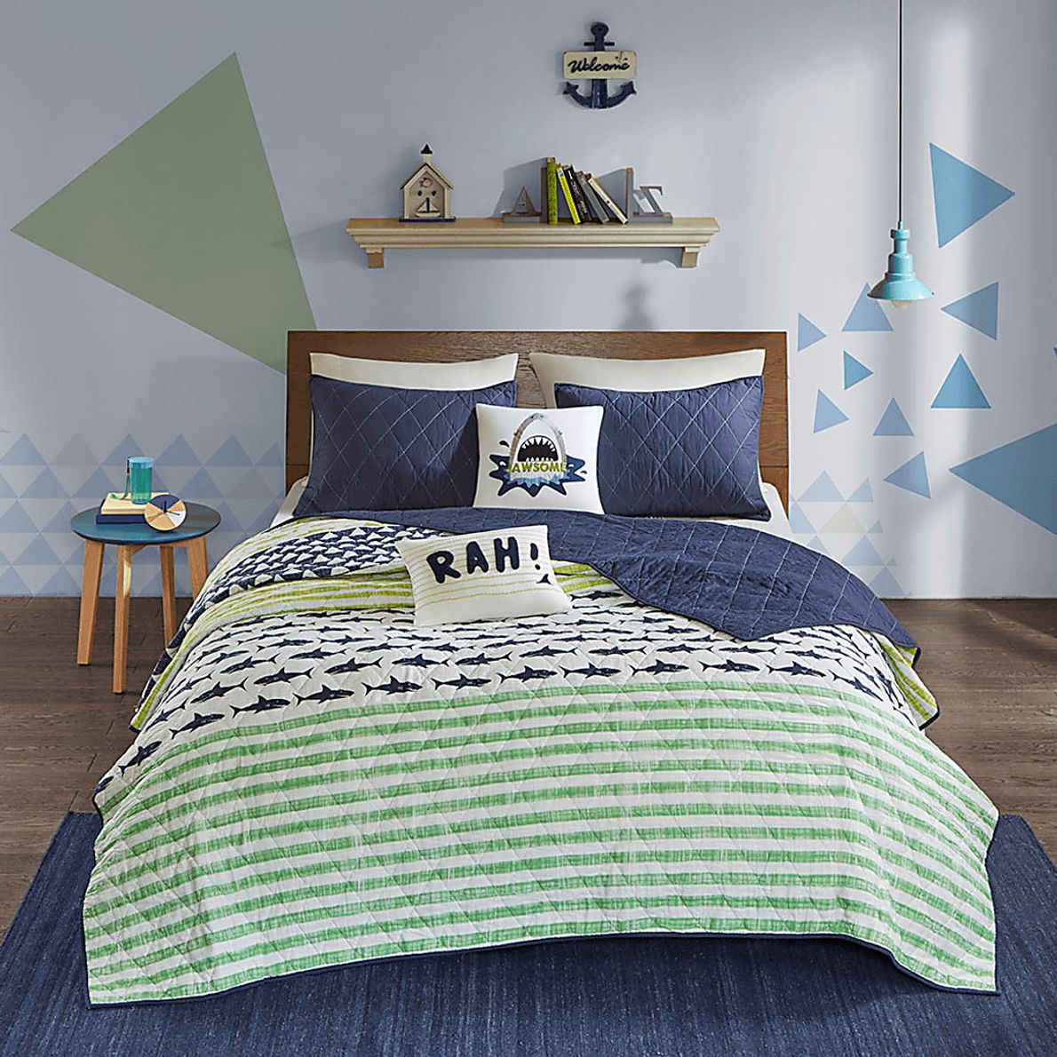 Kids Shark Mood Navy 4 Pc Twin Coverlet Set