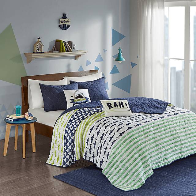 Kids Shark Mood Navy 4 Pc Twin Coverlet Set - Thumbnail - Image 7
