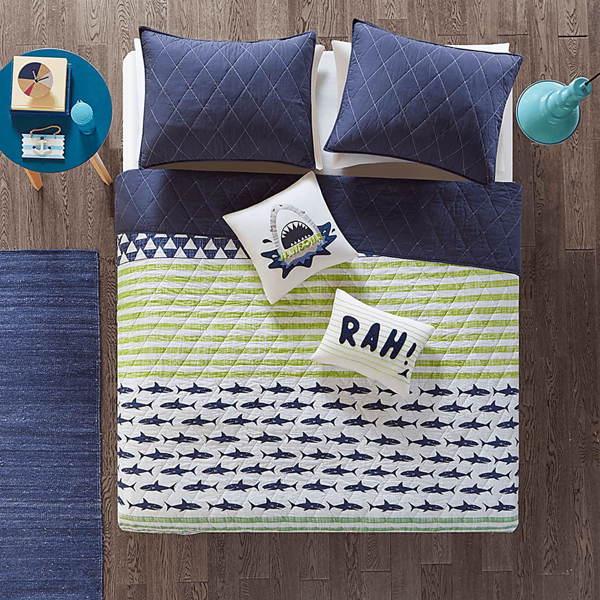 Kids Shark Mood Navy 4 Pc Twin Coverlet Set - Image 1
