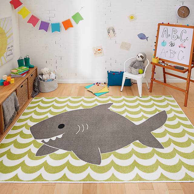 Kids Shark Wave Green 5' x 8' Rug - Thumbnail - Image 2