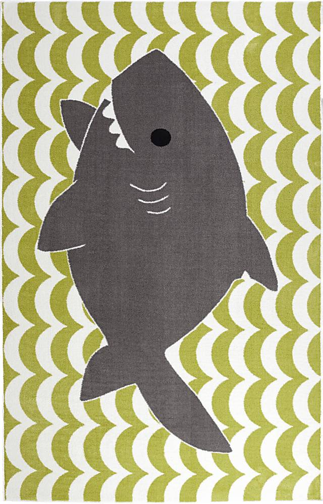 Kids Shark Wave Green 5' x 8' Rug - Thumbnail - Image 1