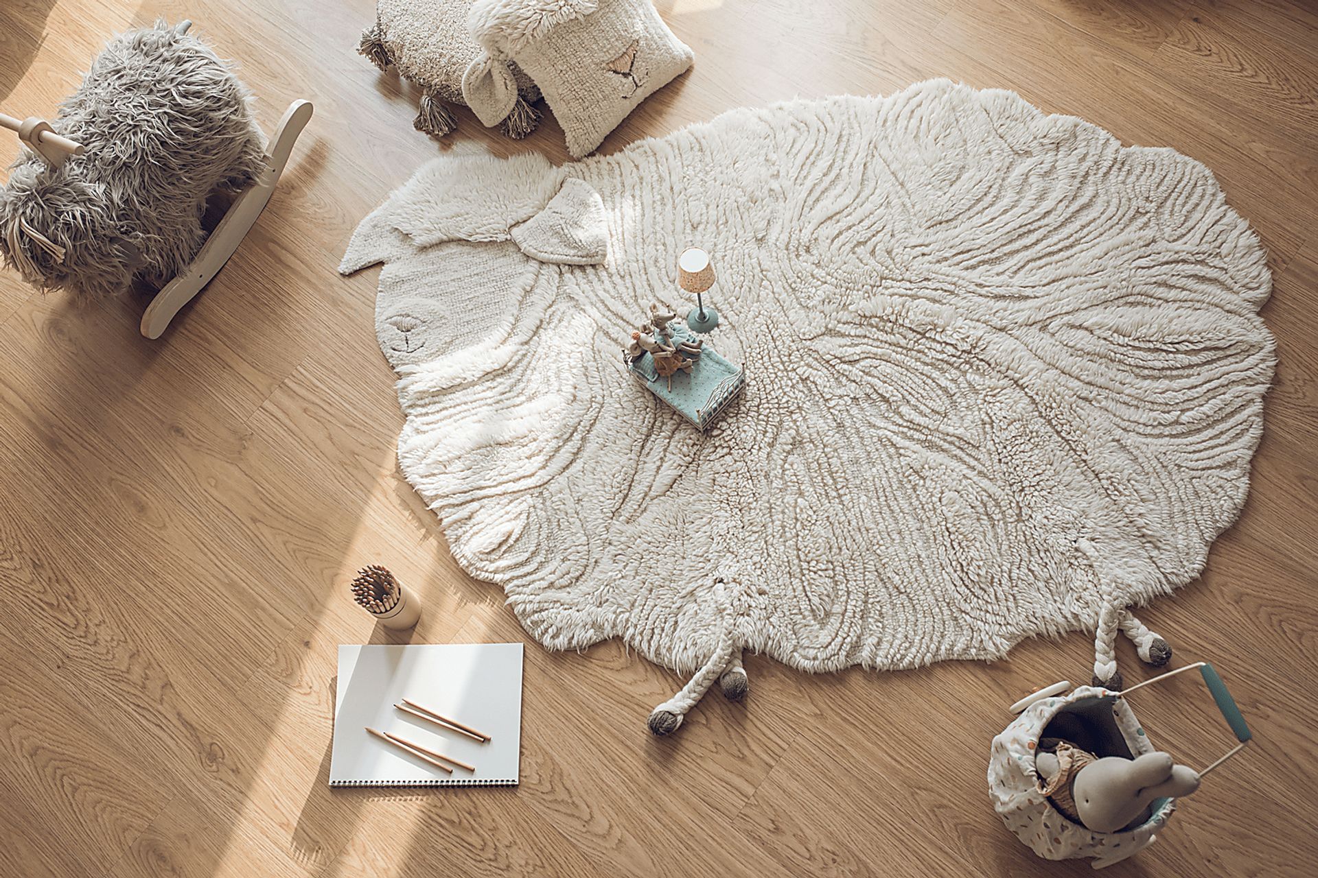Kids Sheep White 4' x 5'7 Machine Washable Rug - Image 2