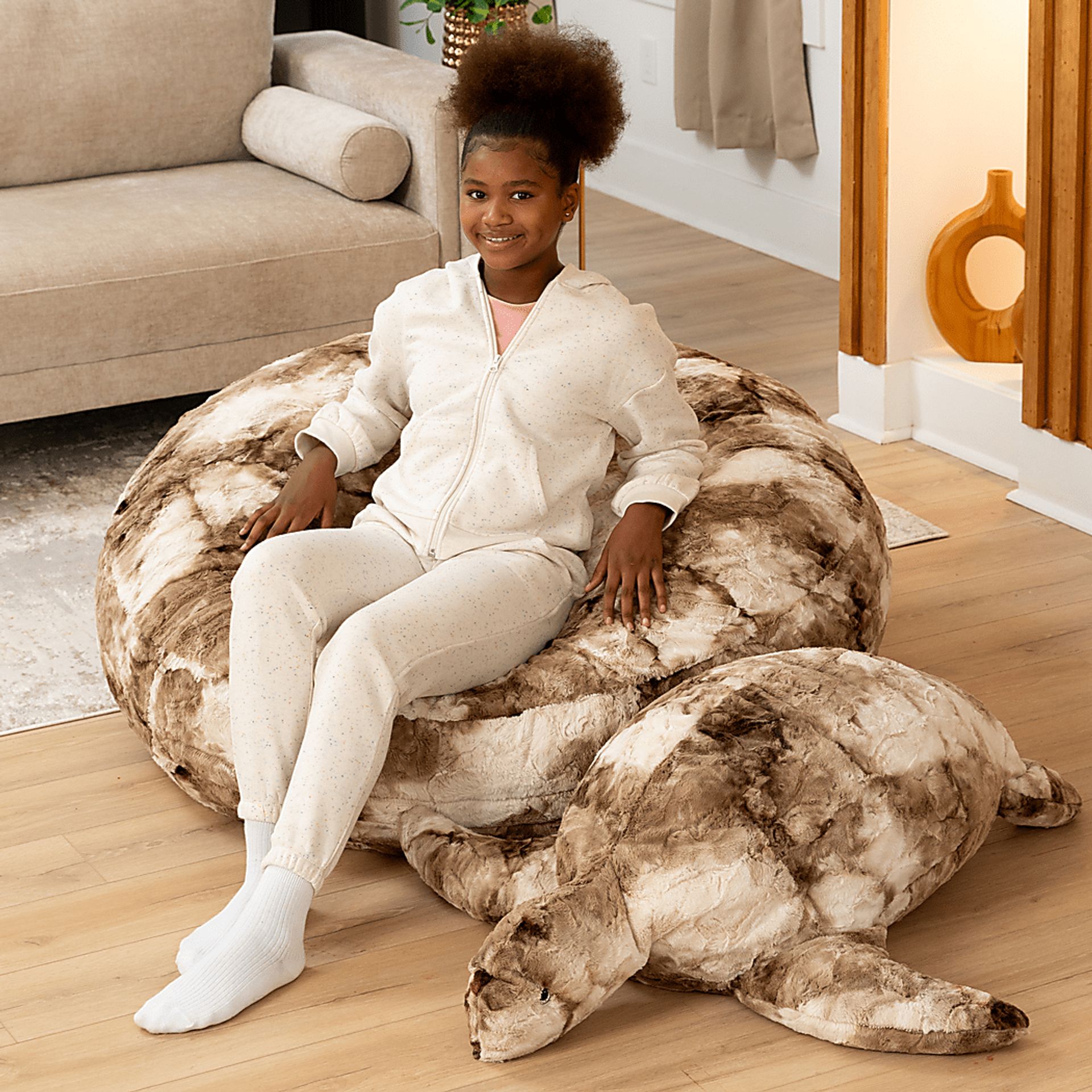 Kids Shelly the Turtle Tie-Dye Brown Bean Bag - Image 5