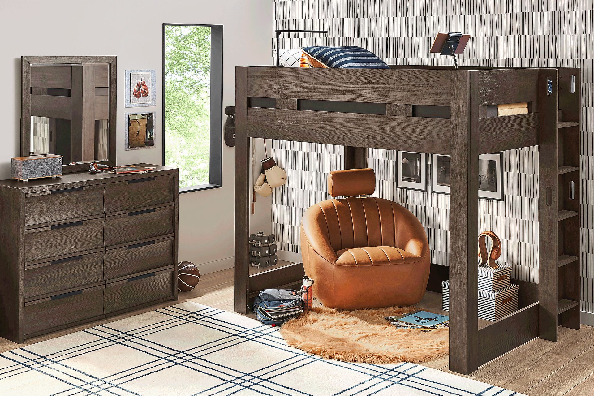 Kids Sierra Summit Brown Oak Twin Loft Bed with Console - Image 3