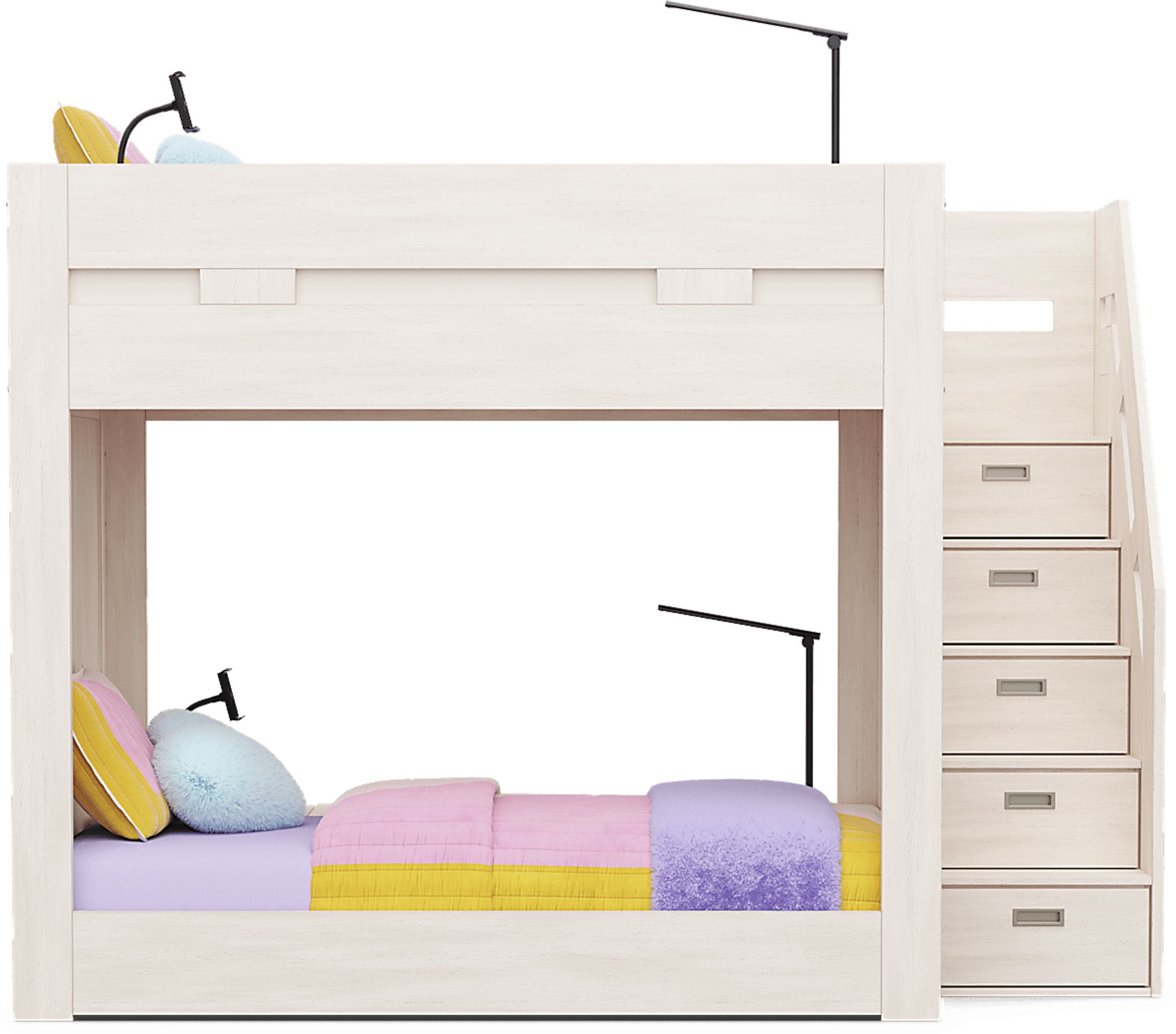 Kids Sierra Summit Linen Twin/Twin Step Bunk Bed with 2 Tech Consoles and 2 Closed End Panels - Image 2