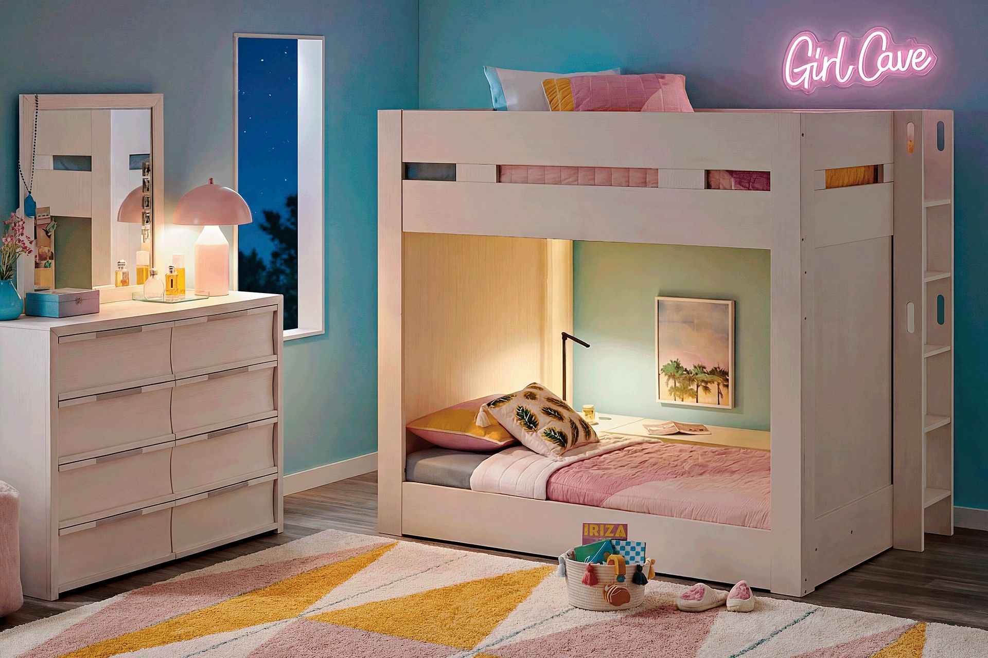 Kids Sierra Summit Linen Twin/Full Bunk Bed with Tech Console and 2 Closed End Panels - Image 3
