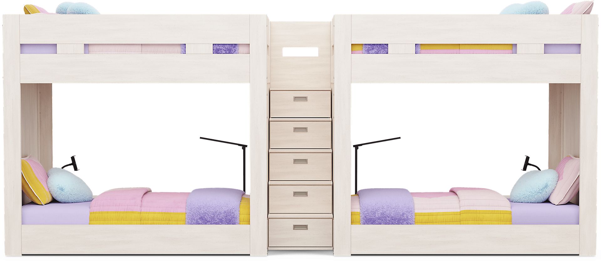 Kids Sierra Summit Linen Twin/Full Double Length Quad Step Bunk Bed with 2 Tech Consoles - Image 2