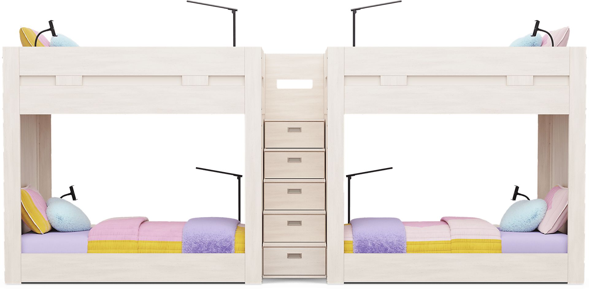 Kids Sierra Summit Linen Twin/Twin Double Length Quad Step Bunk Bed with 4 Tech Consoles - Image 2