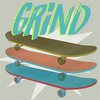 Kids Skateboard Grind Gray Artwork