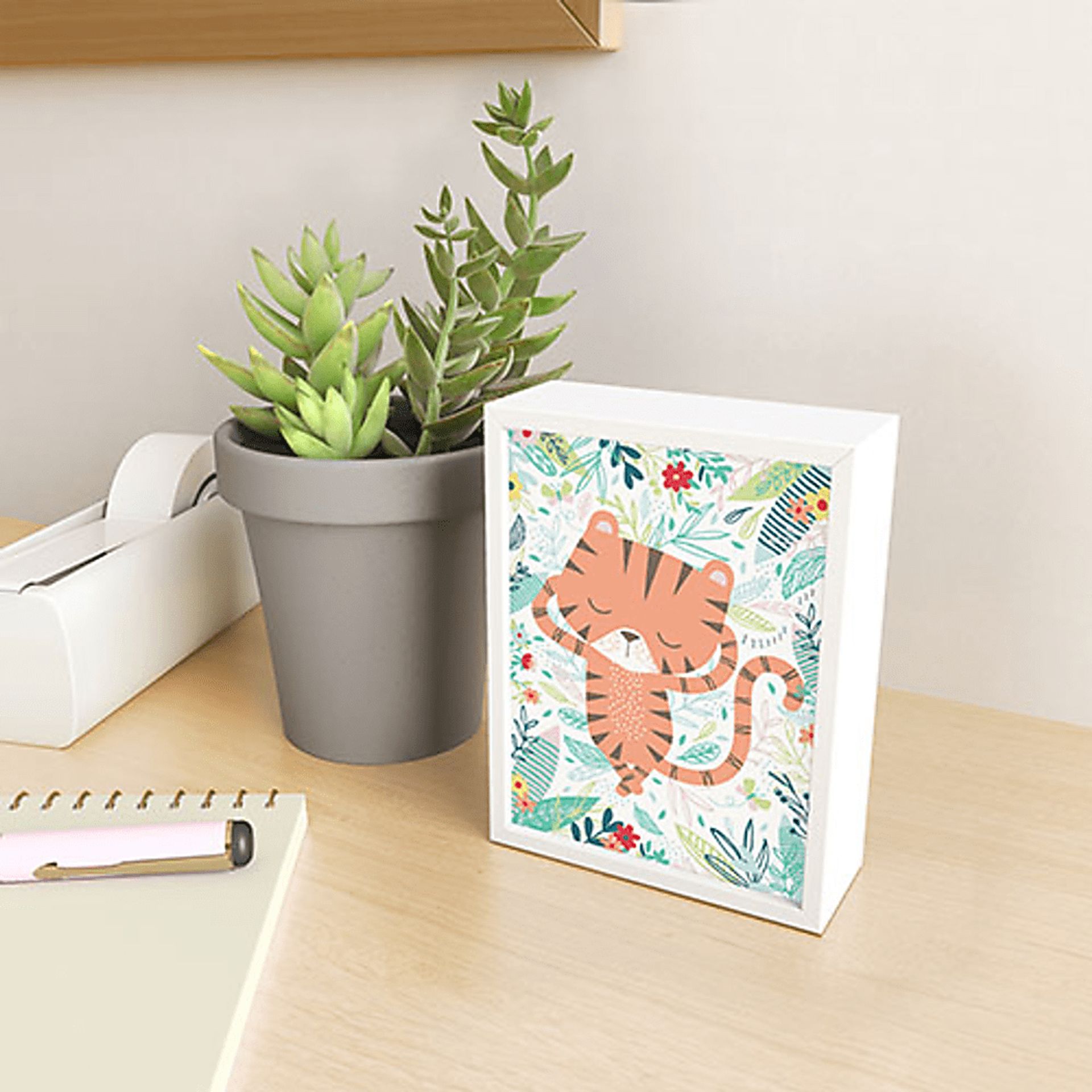Kids Sleeping Tiger Green Mini Framed Artwork - Image 2