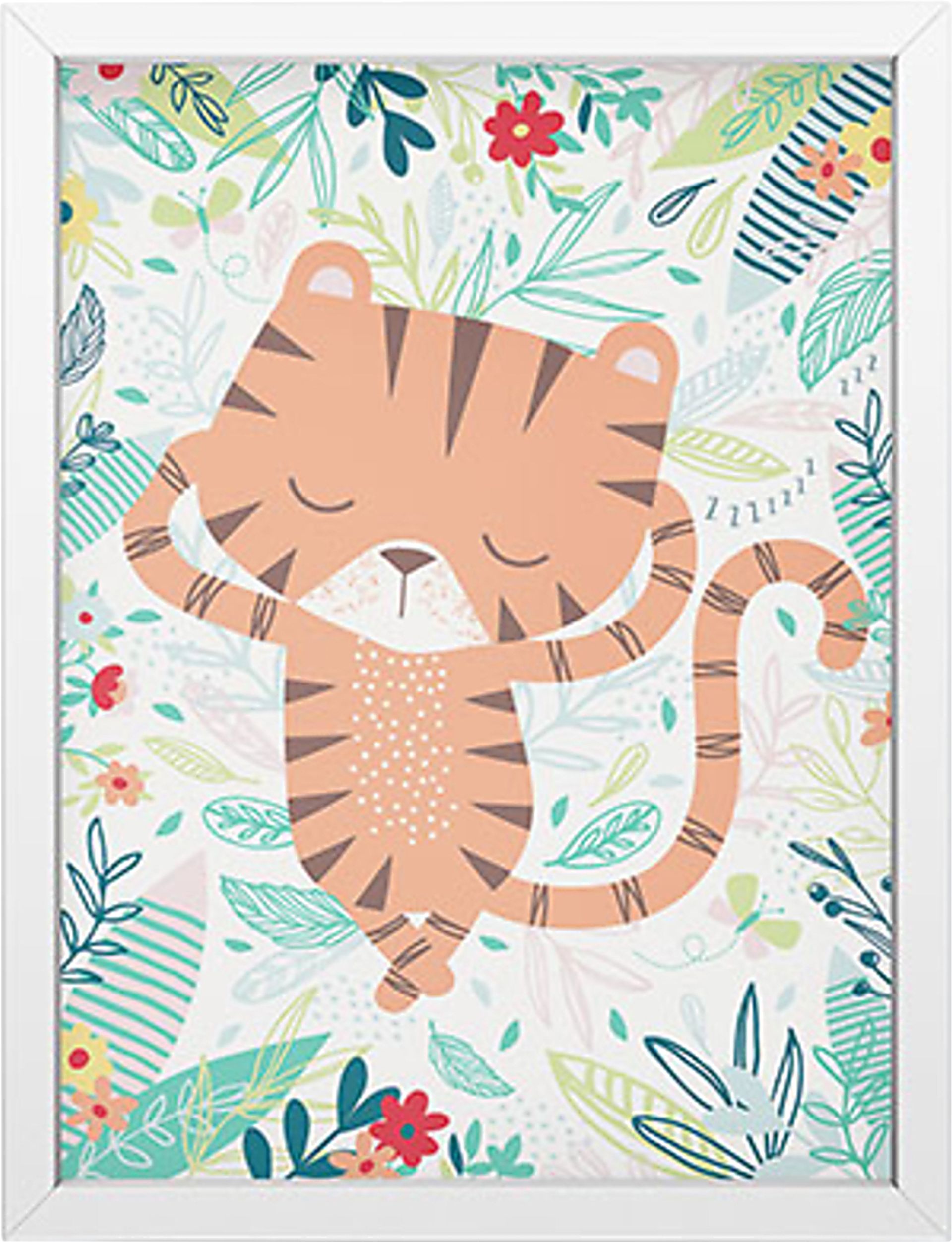 Kids Sleeping Tiger Green Mini Framed Artwork - Image 1