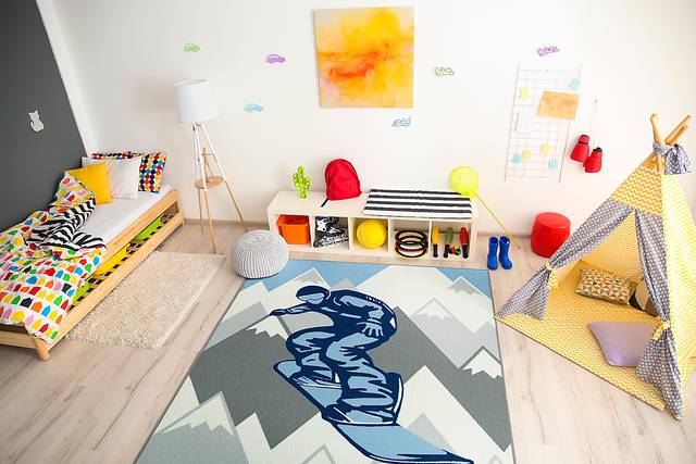 Kids Snowboard Adventures Blue 7' x 9' Rug - Thumbnail - Image 2