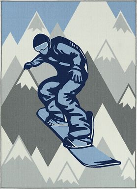 Kids Snowboard Adventures Blue 7' x 9' Rug