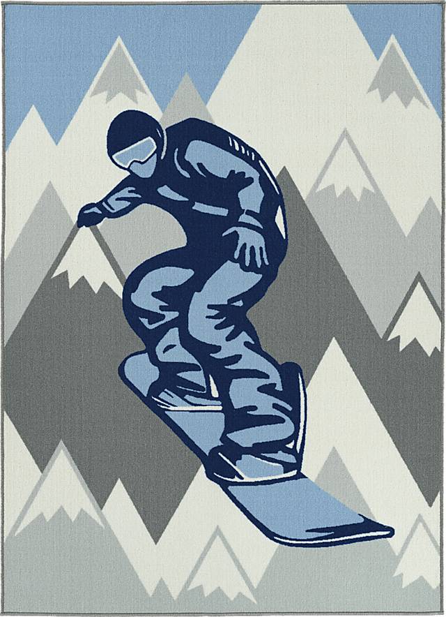 Kids Snowboard Adventures Blue 7' x 9' Rug - Thumbnail - Image 1