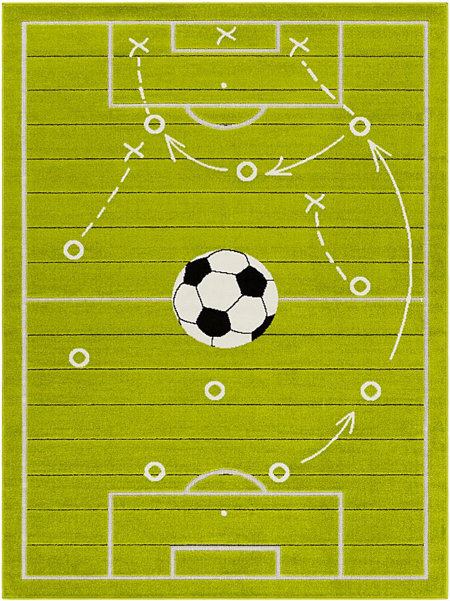 Kids Soccer Tactic Lime 7' x 9'  Rug