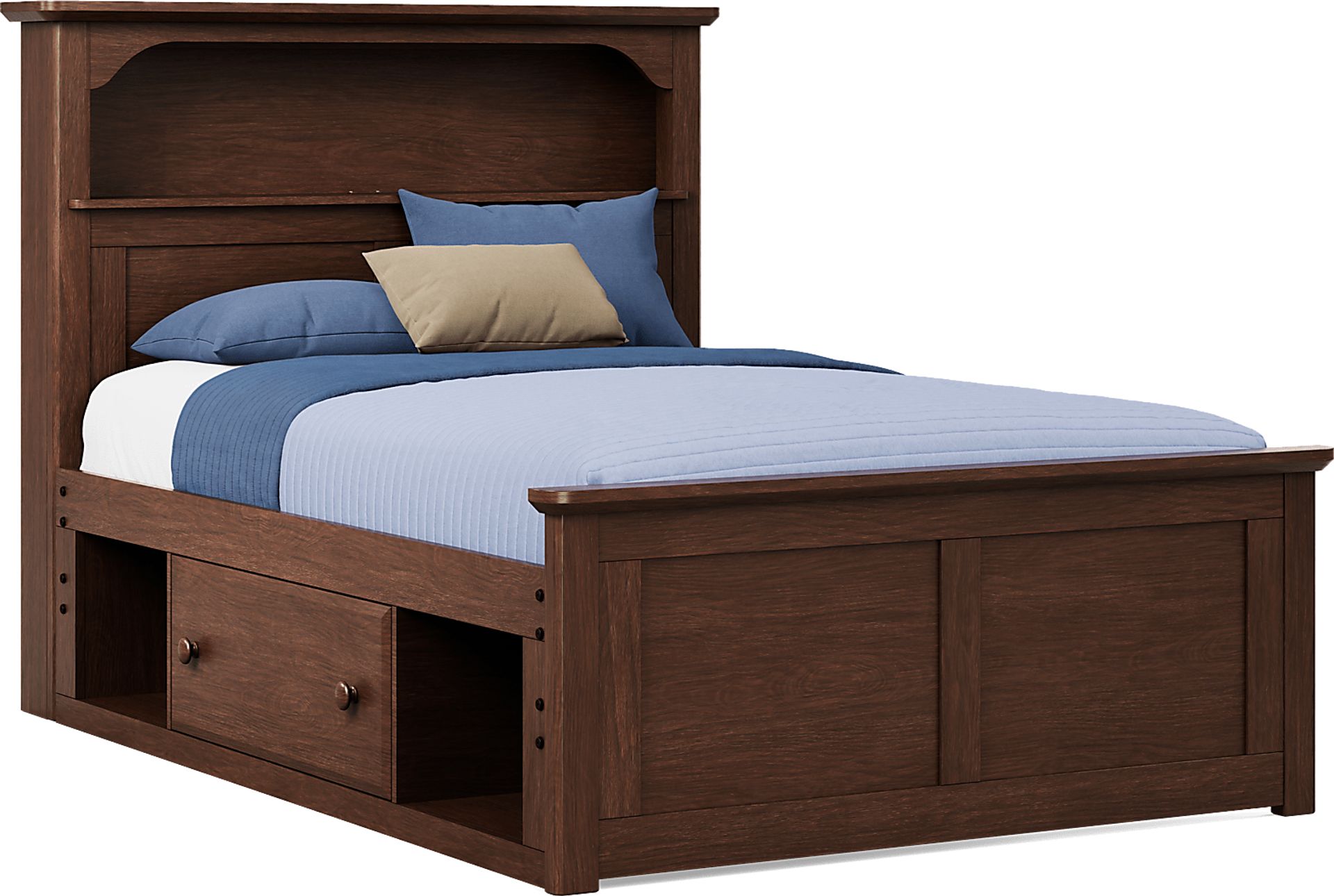 Kids South Bend Brown Cherry Full Bookcase Bed with Storage Side Rail - Image 1