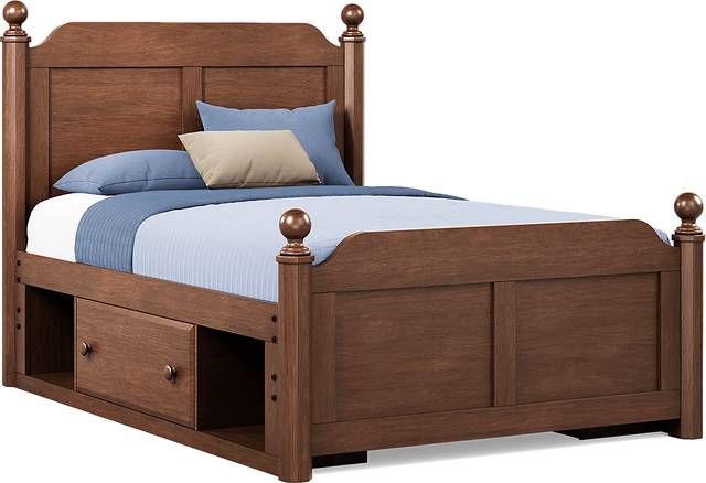 Kids South Bend Brown Cherry Full Poster Bed with 2 Storage Side Rails - Thumbnail - Image 1