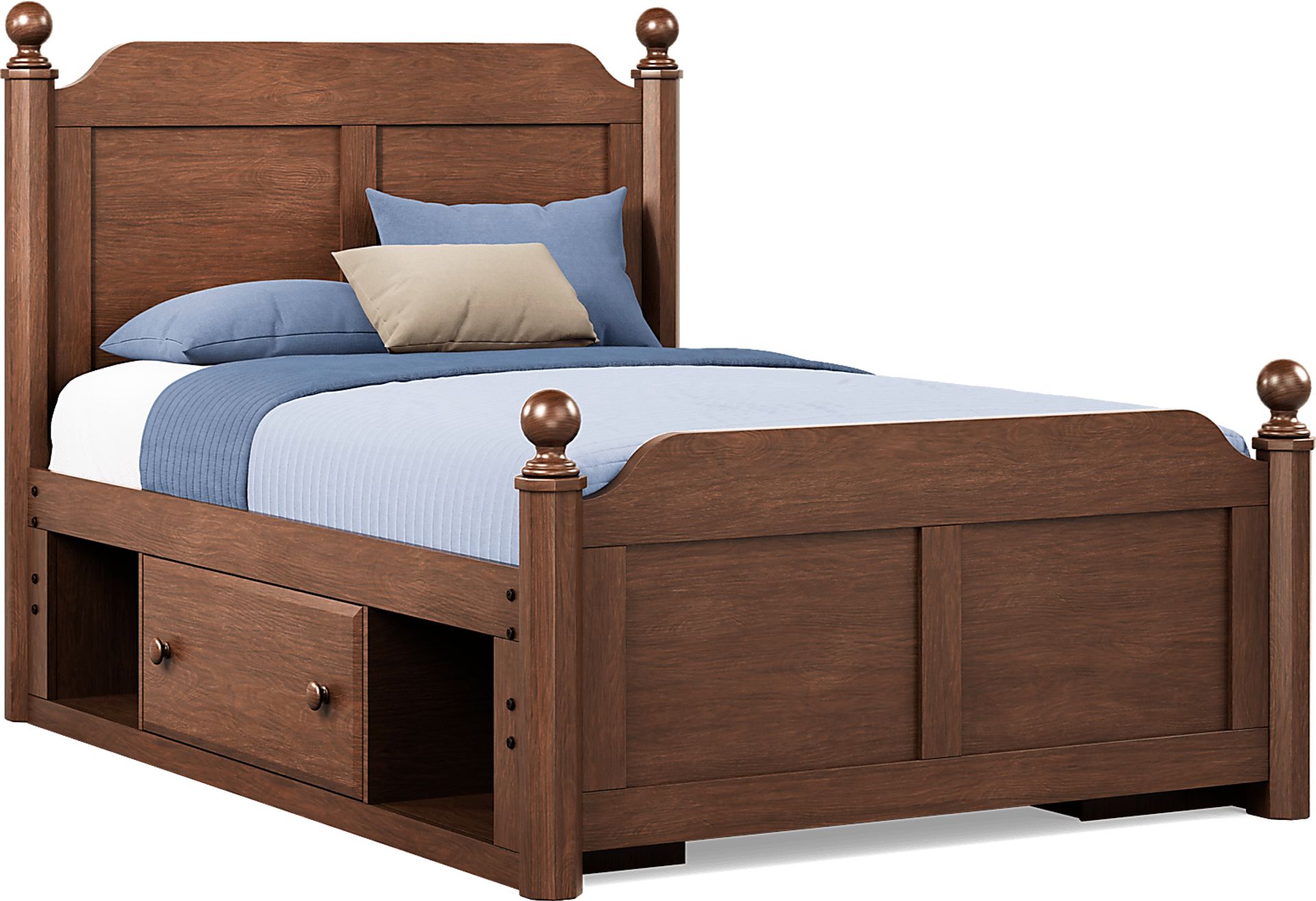 Kids South Bend Brown Cherry Full Poster Bed with 2 Storage Side Rails - Image 1