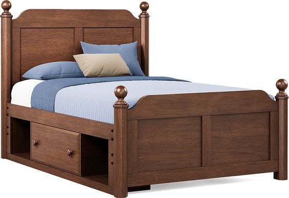 Kids South Bend Brown Cherry Full Poster Bed with Storage Side Rail
