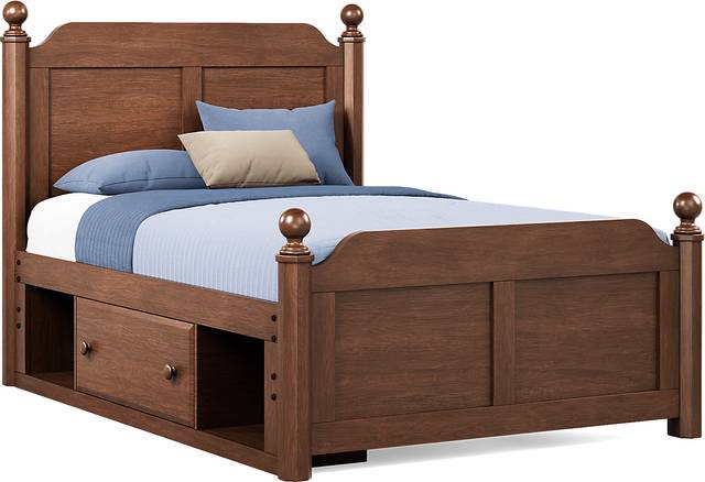 Kids South Bend Brown Cherry Full Poster Bed with Storage Side Rail - Thumbnail - Image 1