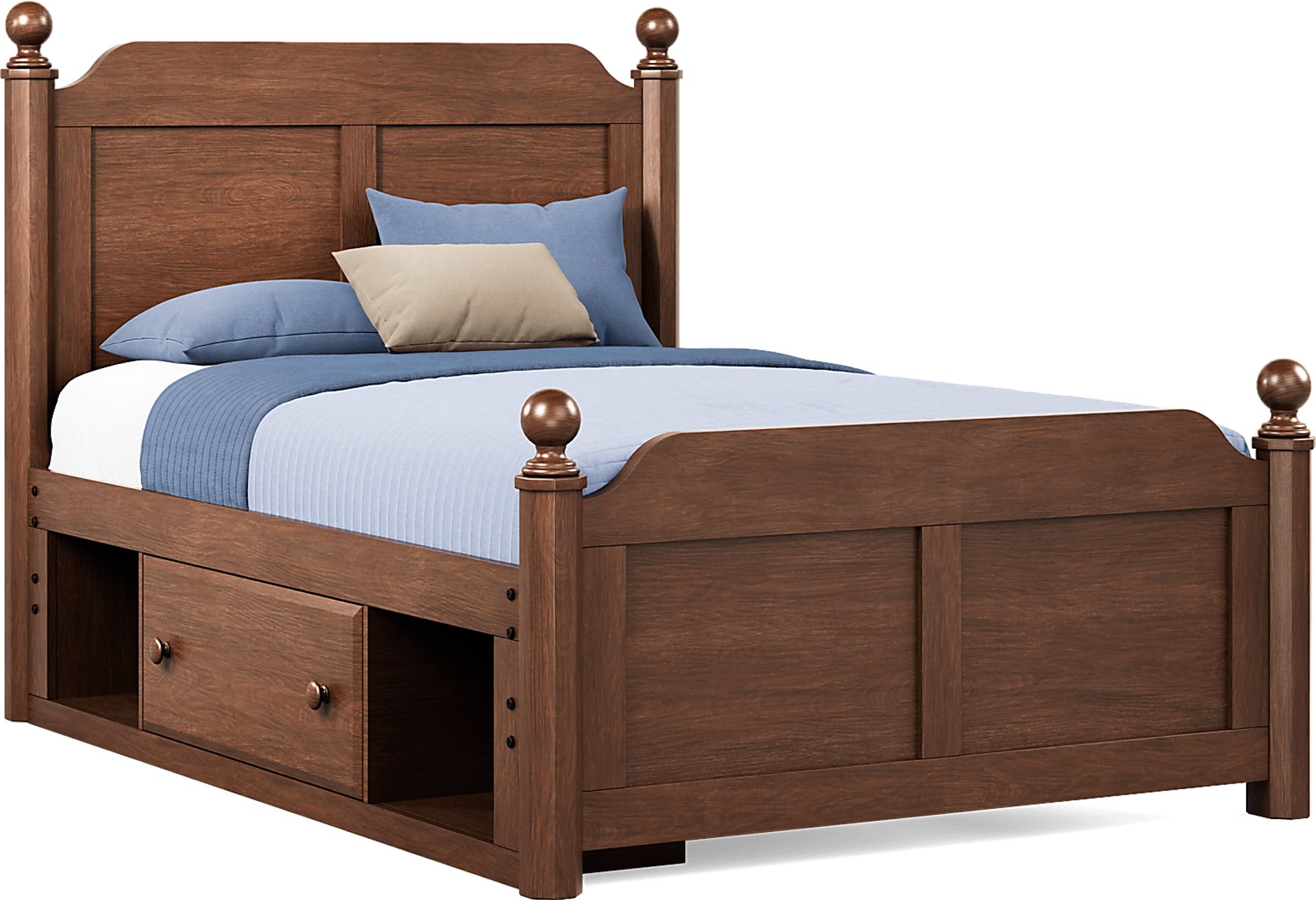 Kids South Bend Brown Cherry Full Poster Bed with Storage Side Rail - Image 1