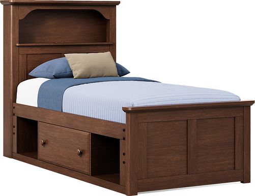 Kids South Bend Brown Cherry Twin Bookcase Bed with Storage Side Rail