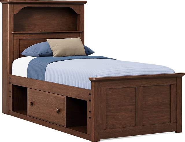 Kids South Bend Brown Cherry Twin Bookcase Bed with Storage Side Rail - Thumbnail - Image 1